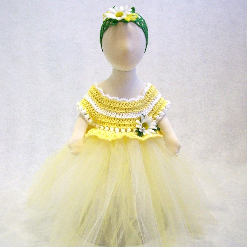 Handmade Yellow & White Tutu Dress - 6-12 Months